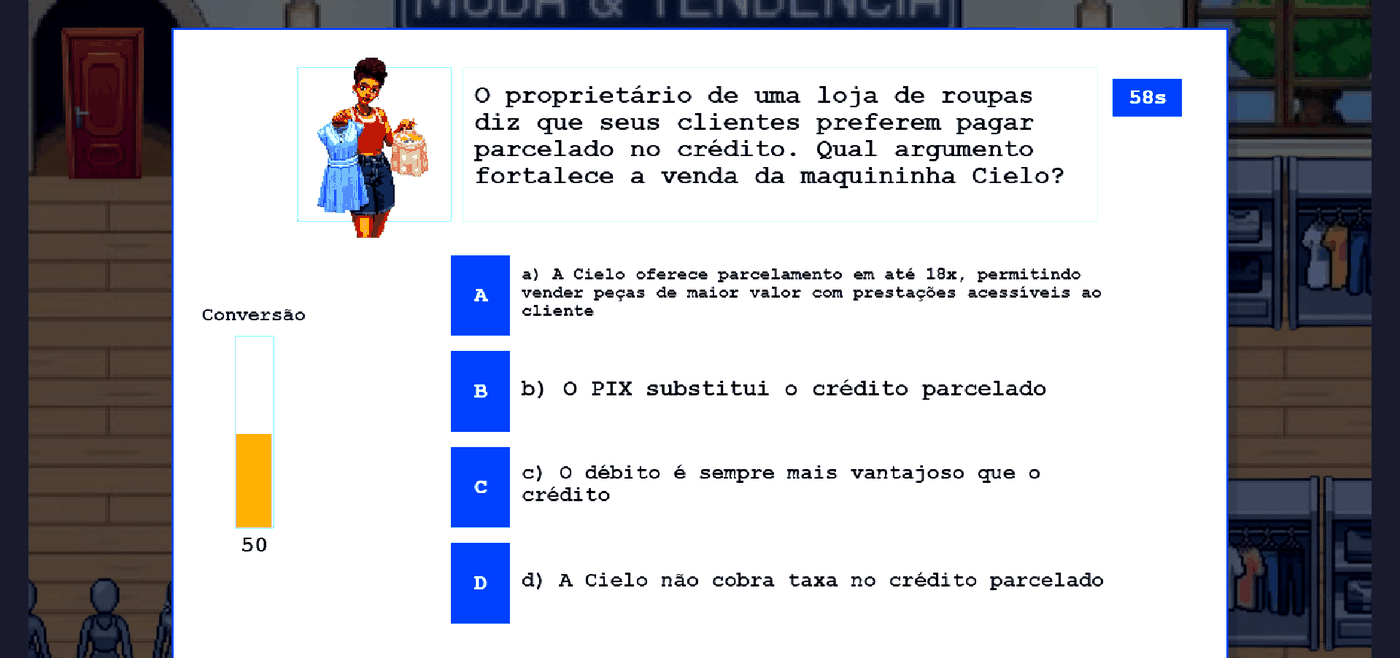 Sistema de quiz com pergunta e quatro alternativas