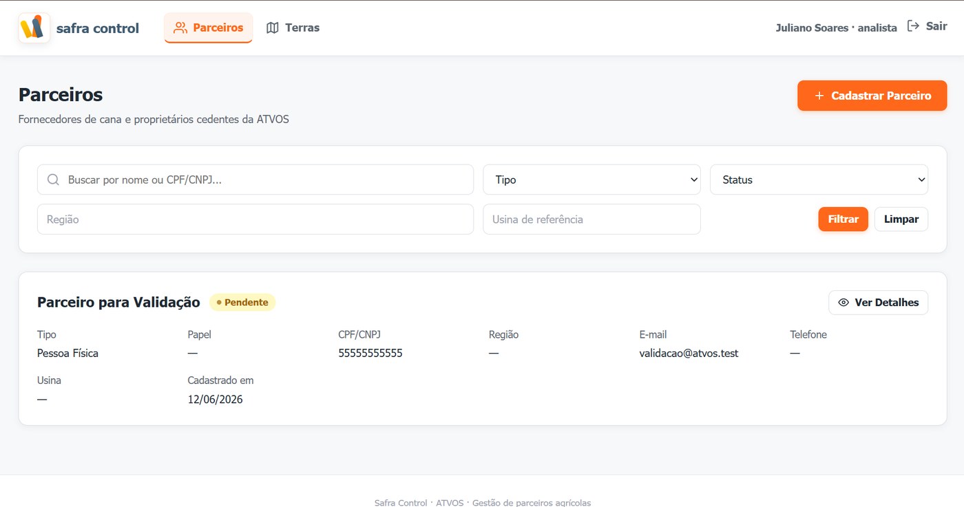 Safra Control, tela de parceiros do CRM entregue para a ATVOS